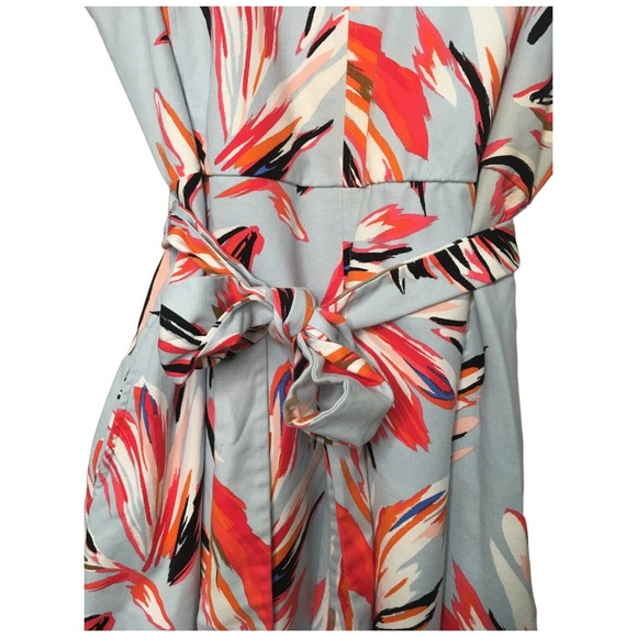 Lane Bryant Tropical V Neck Brush Stroke Sleeveless Belted Dress Light Blue 24 - Picture 6 of 13